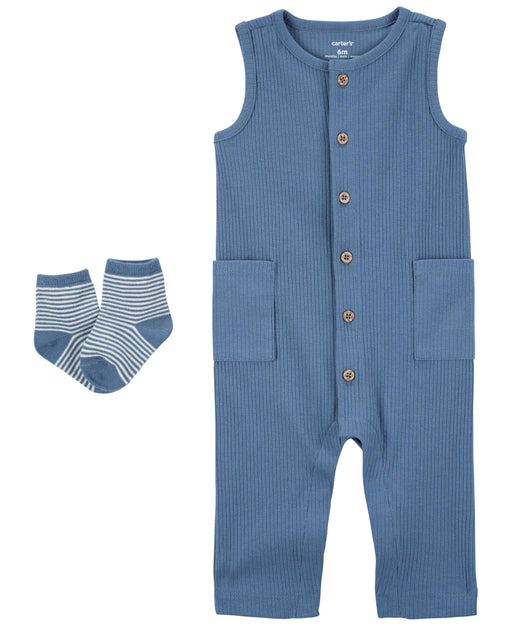 Carter's Baby Boys Jumpsuit and Socks, 2 Piece Set - Blue