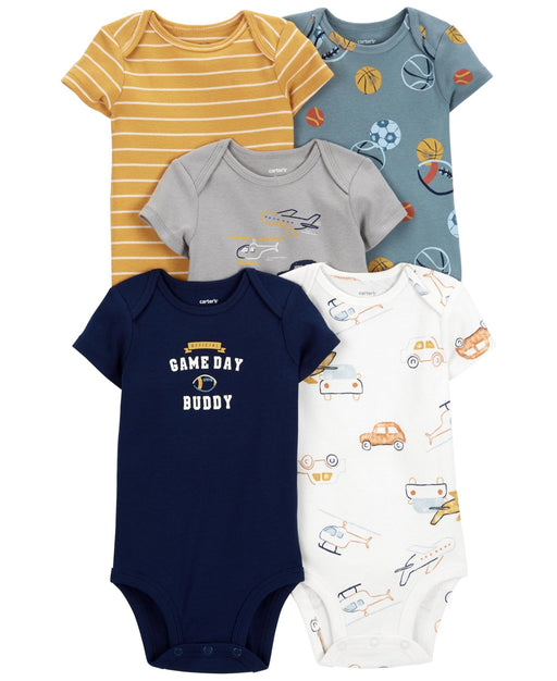 Carter's Baby Boys Short Sleeve Bodysuits in Blue/Yellow, Pack of 5