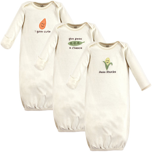 Touched by Nature Baby Organic Cotton Long-Sleeve Gowns 3 Pack, Corn, 0-6 Months
