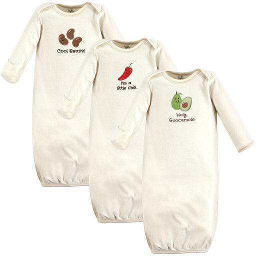 Touched by Nature Baby Organic Cotton Long-Sleeve Gowns 3 Pack, Guacamole