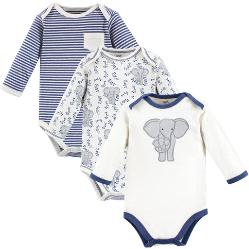 Touched by Nature Organic Cotton Long-Sleeve Bodysuits 3-pack, Elephant