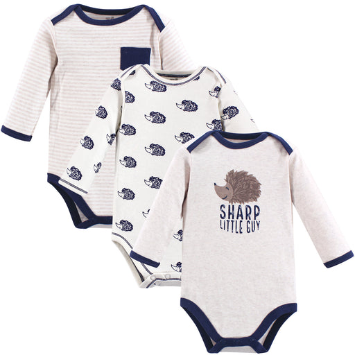 Touched by Nature Baby Boy Organic Cotton Long-Sleeve Bodysuits 3 Pack, Hedgehog