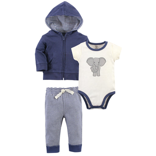 Touched by Nature Baby Organic Cotton Hoodie, Bodysuit and Pant, Stripe Elephant