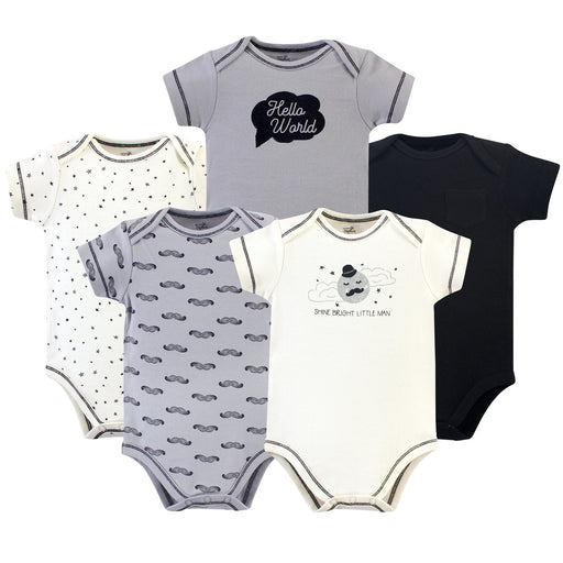 Touched by Nature Baby Boy Organic Cotton Bodysuits 5 Pack, Mr. Moon