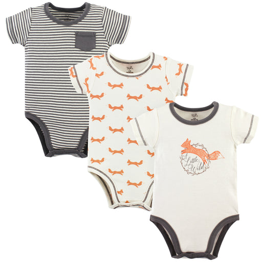 Touched by Nature Baby Boy Organic Cotton Bodysuits 3 Pack, Fox