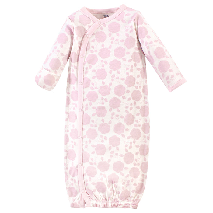 Touched by Nature Baby Girl Organic Cotton Side-Closure Snap Long-Sleeve Gowns 3 Pack, Pink Rose