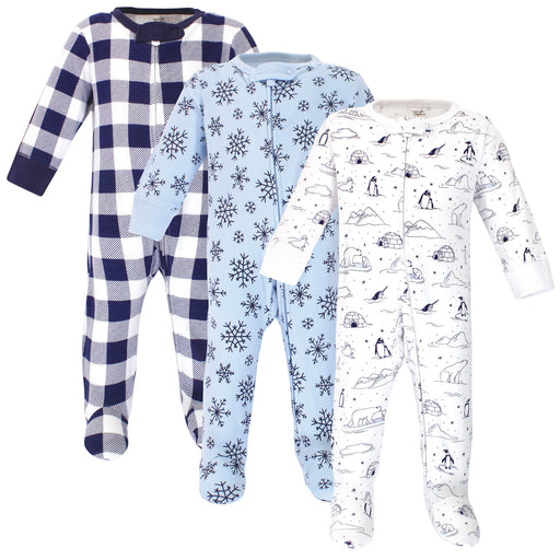Touched by Nature Baby Organic Cotton Zipper Sleep and Play 3 Pack, Arctic
