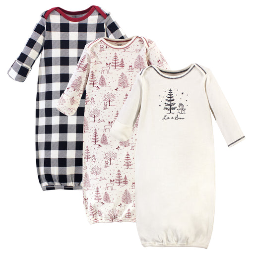 Touched by Nature Baby Organic Cotton Long-Sleeve Gowns 3 Pack, Winter Woodland