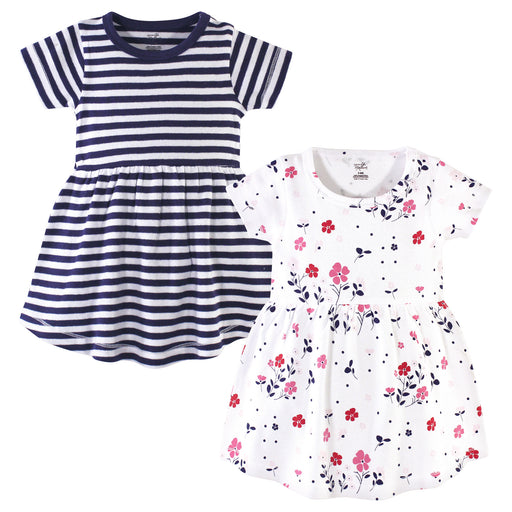 Touched by Nature Baby and Toddler Girl Organic Cotton Short-Sleeve Dresses 2 Pack, Floral Breeze