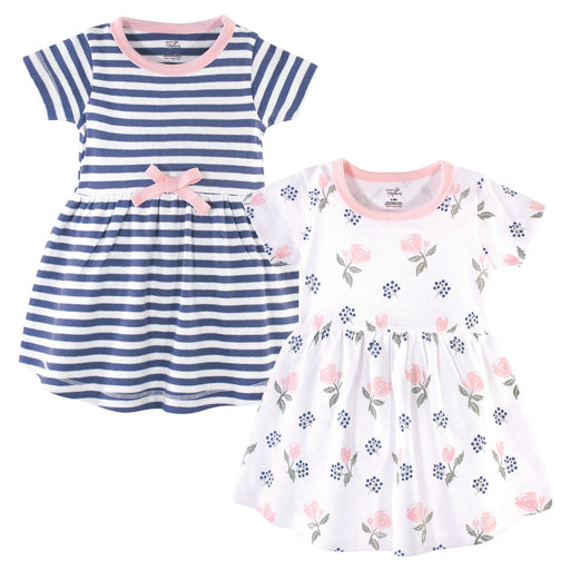 Touched by Nature Baby and Toddler Girl Organic Cotton Short-Sleeve Dresses 2 Pack, Rose and Berries