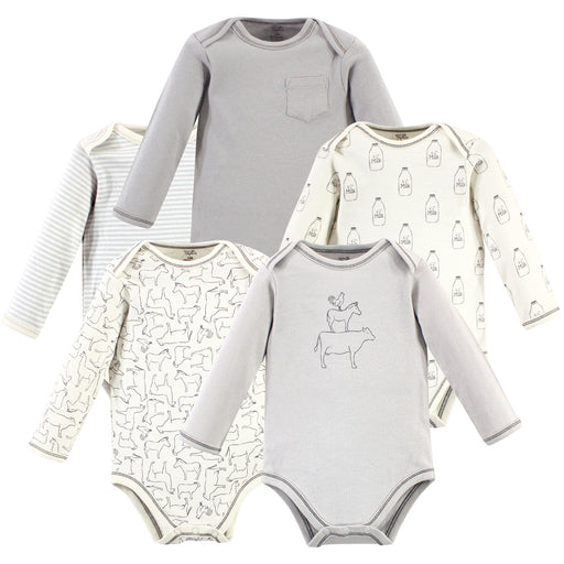 Touched by Nature Organic Cotton Long-Sleeve Bodysuits 5-pack, Farm Friends