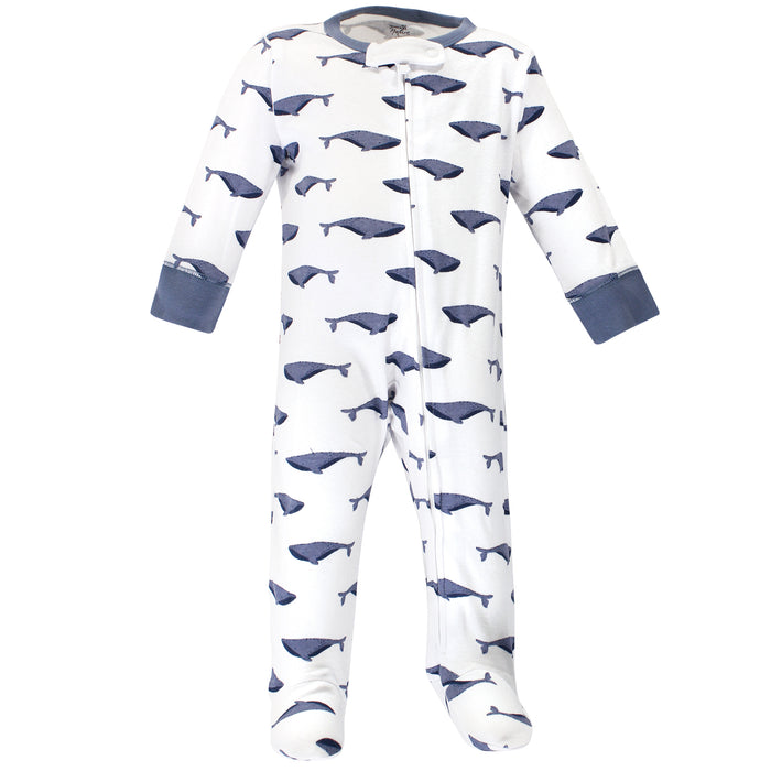 Touched by Nature Baby Organic Cotton Zipper Sleep and Play 3 Pack, Blue Whale