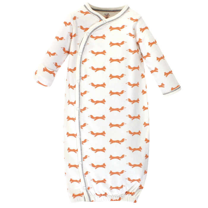 Touched by Nature Baby Organic Cotton Side-Closure Snap Long-Sleeve Gowns 3 Pack, Fox