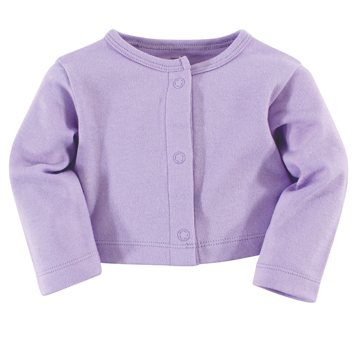 Touched by Nature Baby and Toddler Girl Organic Cotton Dress and Cardigan 2 Piece Set, Lavender