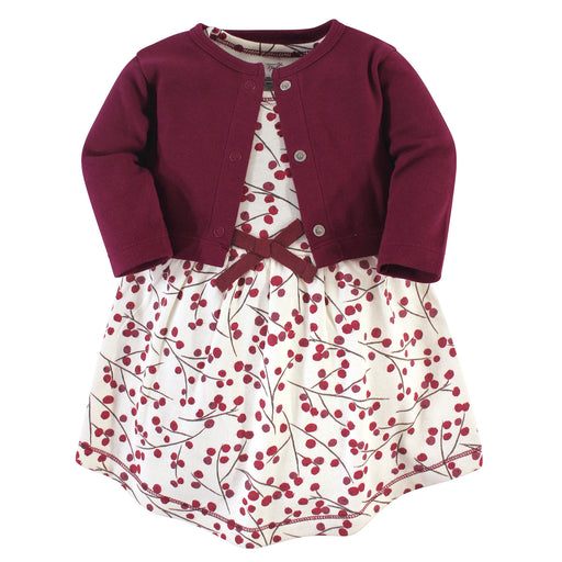Touched by Nature Organic Cotton Dress and Cardigan 2 Piece Set, Berry Branch