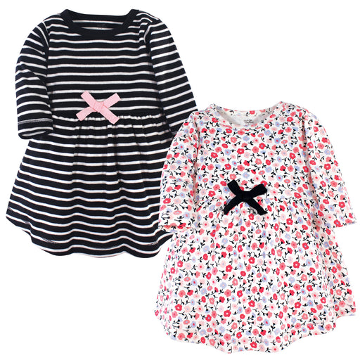 Touched by Nature Baby and Toddler Girl Organic Cotton Long-Sleeve Dresses 2 Pack, Ditsy Floral