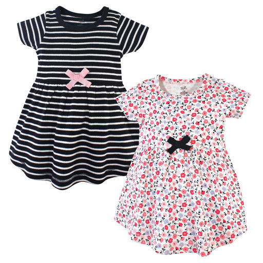 Touched by Nature Baby and Toddler Girl Organic Cotton Short-Sleeve Dresses 2 Pack, Ditsy Floral