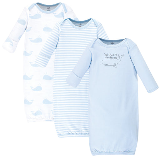 Touched by Nature Baby Boy Organic Cotton Long-Sleeve Gowns 3 Pack, Whale