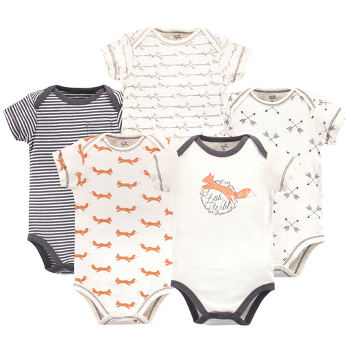Touched by Nature Baby Boy Organic Cotton Bodysuits 5 Pack, Fox