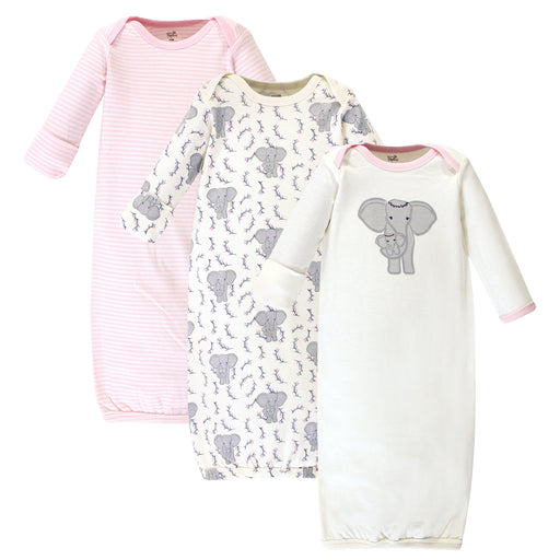 Touched by Nature Baby Girl Organic Cotton Long-Sleeve Gowns 3 Pack, Girl Elephant