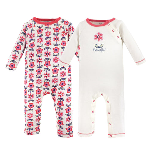 Touched by Nature Baby Girl Organic Cotton Coveralls 2 Pack, Flower