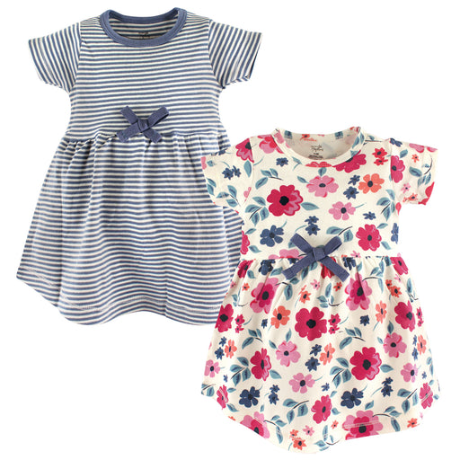 Touched by Nature Baby and Toddler Girl Organic Cotton Short-Sleeve Dresses 2 Pack, Garden Floral