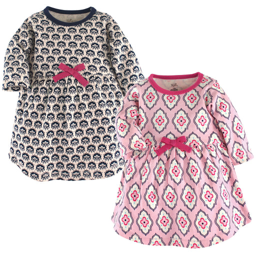 Touched by Nature Baby and Toddler Girl Organic Cotton Long-Sleeve Dresses 2 Pack, Trellis