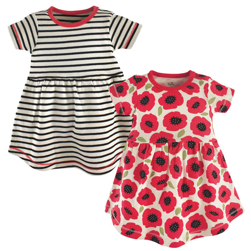 Touched by Nature Baby and Toddler Girl Organic Cotton Short-Sleeve Dresses 2 Pack, Poppy