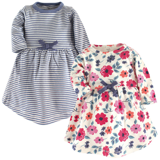 Touched by Nature Baby and Toddler Girl Organic Cotton Long-Sleeve Dresses 2 Pack, Garden Floral