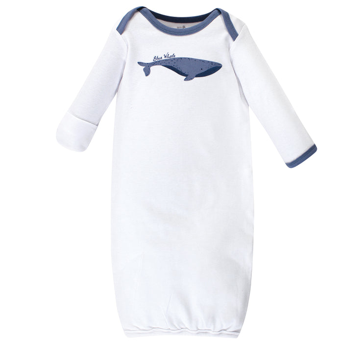 Touched by Nature Baby Organic Cotton Long-Sleeve Gowns 3 Pack, Blue Whale, 0-6 Months