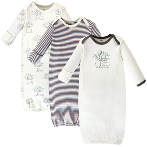 Touched by Nature Baby Organic Cotton Long-Sleeve Gowns 3 Pack, Birch Tree, 0-6 Months