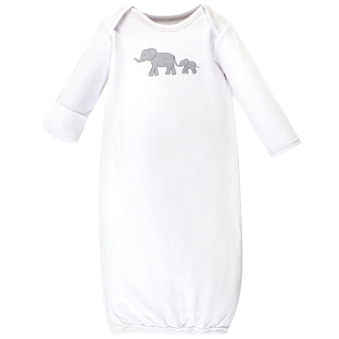 Touched by Nature Baby Organic Cotton Long-Sleeve Gowns 3 Pack, Marching Elephant, 0-6 Months