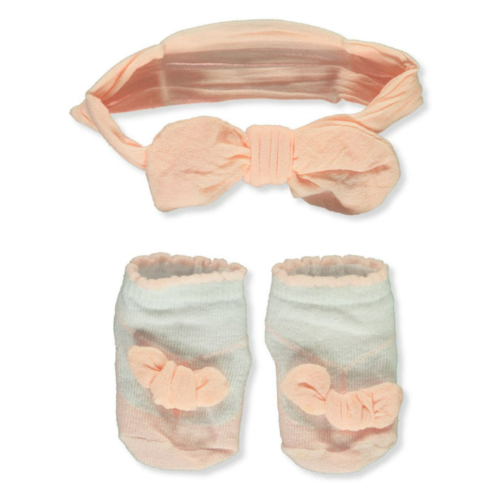 Elly & Emmy 2 Piece Pink Knot Headwrap and Booties Set
