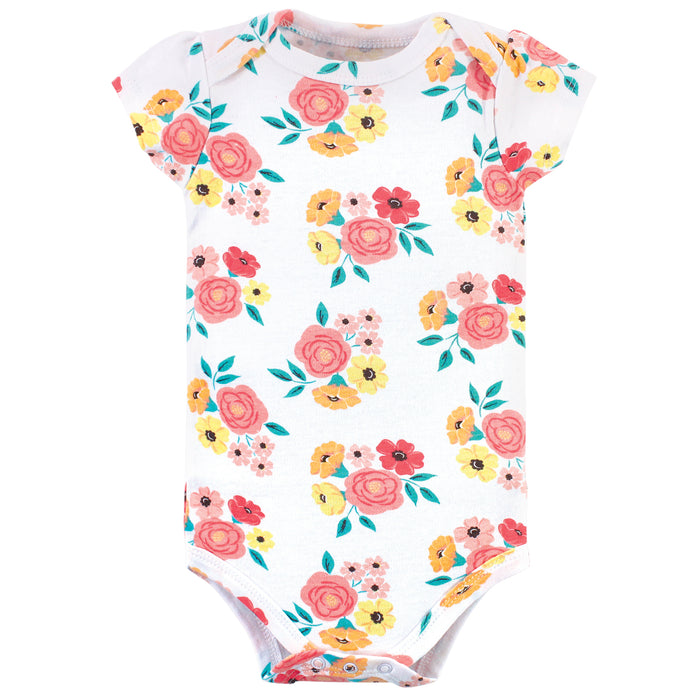 Little Treasure Baby Girl Cotton Bodysuits 3-Pack, Flower Pocket