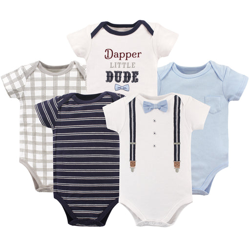 Little Treasure Baby Boy Cotton Bodysuits 5 Pack, Dapper Bow Tie