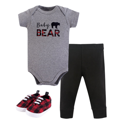 Little Treasure Baby Boy Cotton Short Sleeve Bodysuit, Pant and Shoe Set, Baby Bear