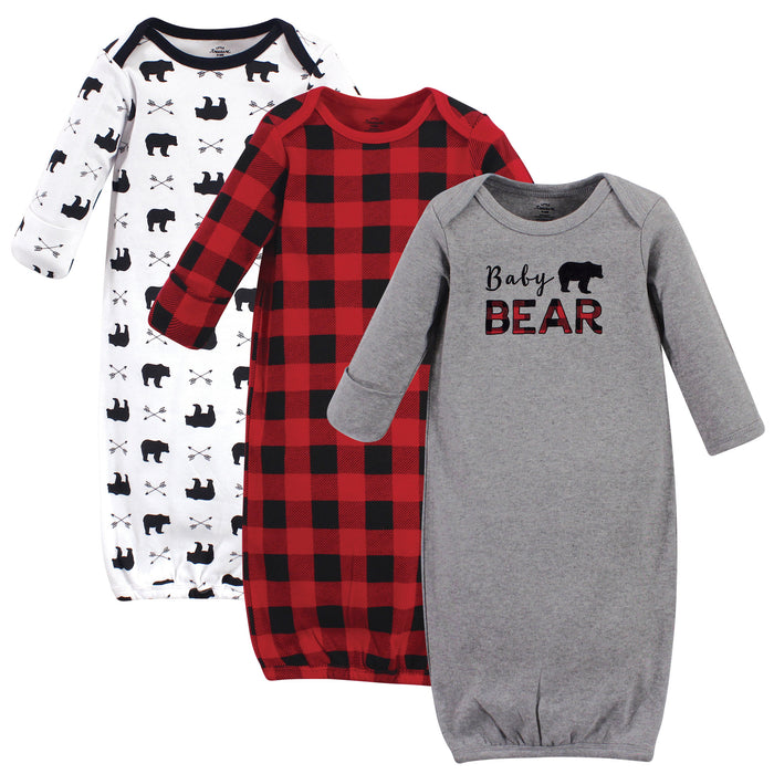 Little Treasure Baby Boy Cotton Long-Sleeve Gowns 3 Pack, Baby Bear, 0-6 Months