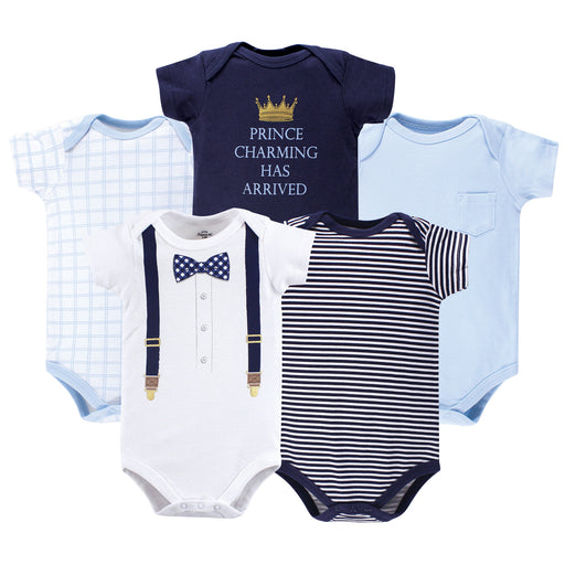 Little Treasure Baby Boy Cotton Bodysuits 5 Pack, Prince Charming