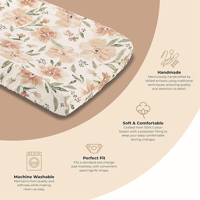Crane Baby Parker Quilted Floral Change Pad Cover