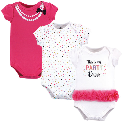 Little Treasure Baby Girl Cotton Bodysuits 3-Pack, Party Dress