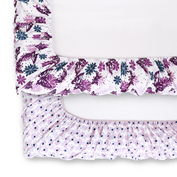 The Peanutshell Fitted Crib Sheets - Purple Butterfly and Purple Ditsy Floral - 2pk