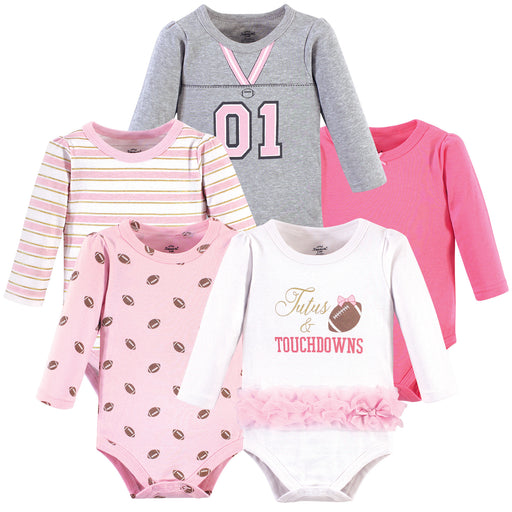 Little Treasure Baby Girl Cotton Long-Sleeve Bodysuits 5-Pack, Tutus Touchdowns