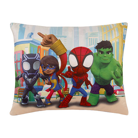 Marvel Spidey and His Amazing Friends Blue, Red, Yellow, and Green, Team Up Decorative Toddler Pillow