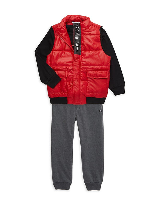 Calvin Klein Baby Boy's 3-Piece Vest, Top & Joggers Set - Red