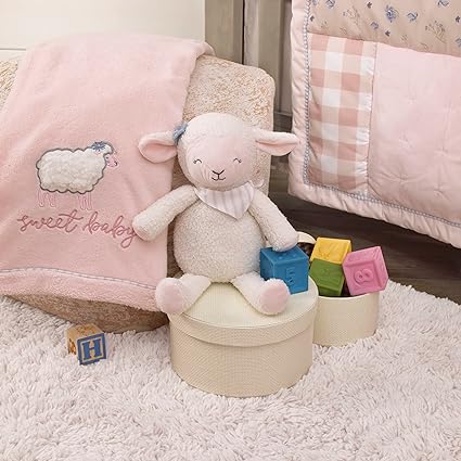 NoJo Farmhouse Chic Pink and White Super Soft Plush Stuffed Animal Lamb with Bandana