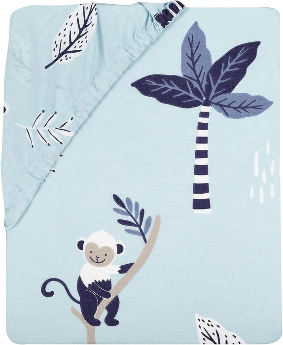 Lambs & Ivy Jungle Party Monkey/Palm Tree Fitted Crib Sheet