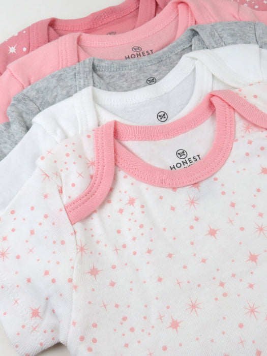 Honest Baby Clothing 5-Pack Organic Cotton Short Sleeve Bodysuits, Twinkle Star Pink