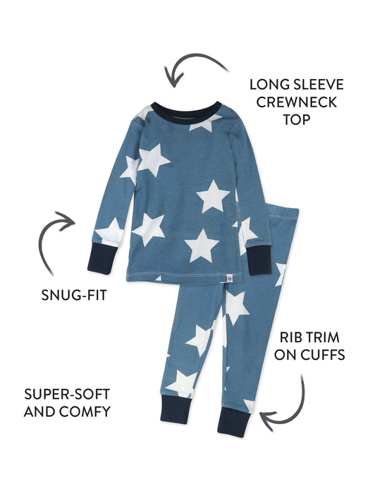 Honest Baby Clothing 2-Piece Organic Cotton Pajama, Jumbo Star Blue
