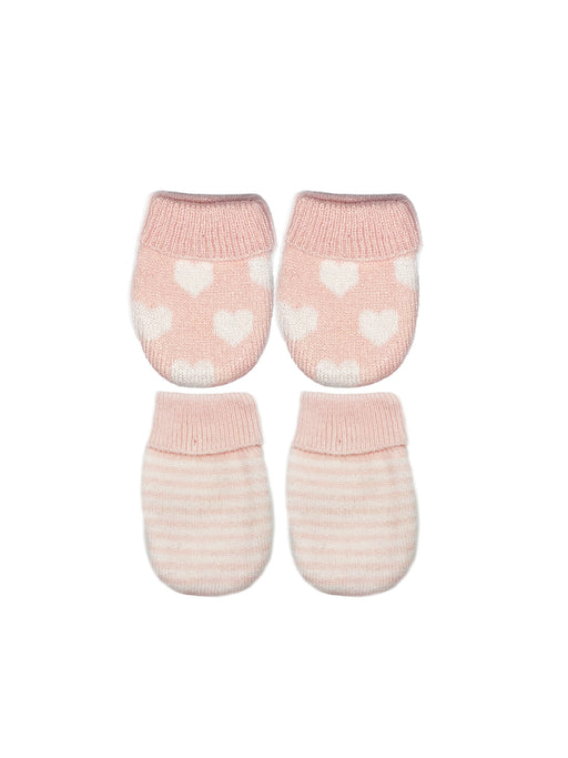 NYGB Knit Heart and Stripe Scratch Mitten 2 Pack Preemie - Petal Pink