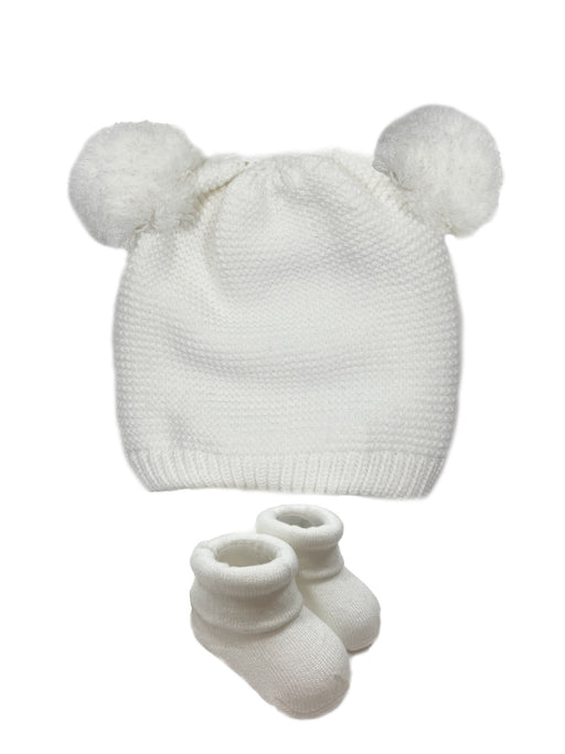 NYGB Double Pom Hat and Bootie Set in Ivory
